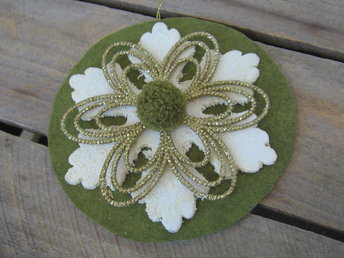 Upcycled Sage Green and Gold Snowflake Ornament