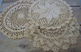 Coffee Stained Round Crochet Doilies