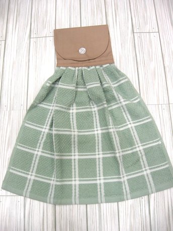 Soft Green and White Farmhouse Plaid Kitchen Tea Towel